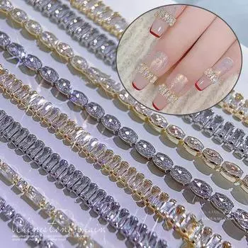 Украшение ногтей, сверкающая поверхность, устойчивый к выцветанию циркон, 3D маникюрная цепочка, Декор для кончиков ногтей, ювелирные изделия, товары для красоты D серебряный