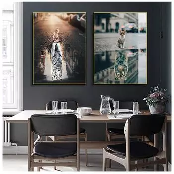 Украшение обоев для гостиной, роспись львов или кошек, тигр в сердце, украшение для дома 21cm30cm NoFrame