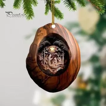 Украшение «Рождение Иисуса», 2D акриловое украшение для автомобильного зеркала, овальный дизайн, рождественская елка, украшение для зеркала заднего вида автомобиля, подвесное украшение для автомобиля, деревенское тепло C