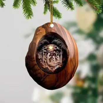 Украшение «Рождение Иисуса», 2D акриловое украшение для автомобильного зеркала, овальный дизайн, рождественская елка, украшение для зеркала заднего вида автомобиля, подвесное украшение для автомобиля, деревенское тепло E