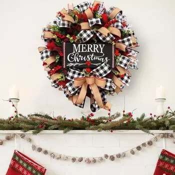 Украшение рождественского венка Веселый рождественский венок из мешковины с искусственными ягодами S