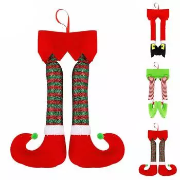 Украшение рождественской елки, плюшевые ножки Санта-Эльфа, венок, украшения для дома, стены, двери, декор, подарки на Рождество чёрный