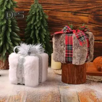 Украшение рождественской подарочной коробки, плюшевая подарочная коробка-куб с бантом, создатель теплой праздничной атмосферы для украшения домашней вечеринки на рождественскую елку A