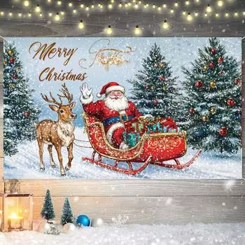 Украшение рождественской вечеринки Санта-Клаус Сани Лось Фотография Фон Баннер Рождественские фоны 70,8 x 43,3 дюйма Фотосессия
