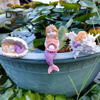 Украшение «Русалочка» Фигурка русалки из смолы для домашнего офиса Настольное украшение «Русалочка» для аквариума Бонсай для аквариума с лотосом B