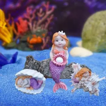 Украшение «Русалочка» Фигурка русалки из смолы для домашнего офиса Настольное украшение «Русалочка» для аквариума Бонсай для аквариума с лотосом B
