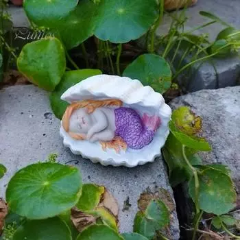 Украшение «Русалочка» Фигурка русалки из смолы для домашнего офиса Настольное украшение «Русалочка» для аквариума Бонсай для аквариума с лотосом B