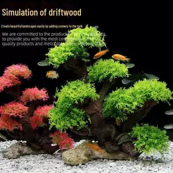 Украшение рыбного бака: Смоляная скала, тонущий лес, мох и водяная трава (GS2844) вино красного