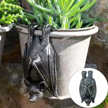 Украшение с имитацией летучей мыши, вешалка для горшка с растением, устойчивая к атмосферным воздействиям, крытый и открытый сад, фигурка летучей мыши из смолы, статуя, скульптура, орнамент, товары для Хэллоуина A