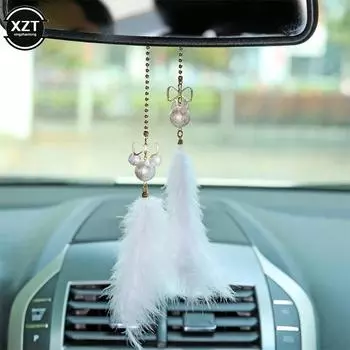 Украшение салона автомобиля Зеркало заднего вида Подвесной кулон Милый бант Мышь Перо Форма Подвеска Девушка Wowan Товары Автомобильные аксессуары белый