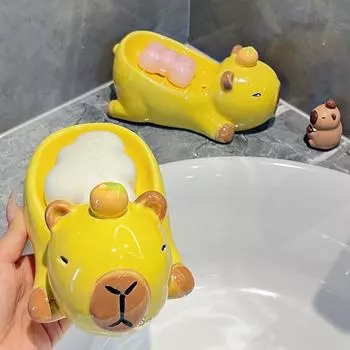 Украшение Самоосушающаяся мыльница Capybara Мыльница Cartoon Keep Soap Bars Держатель для сухого мыла Керамика Animal Ванная комната Стеллаж для хранения Ванная комната жёлтый