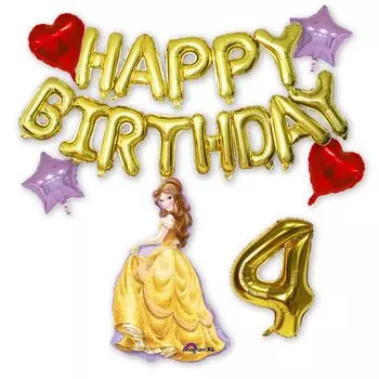 Украшение шарами на день рождения Диснея Воздушный шар с цифрой Воздушный шар Принцесса Дисней Воздушный шар 4 года и Чудовище (Красавица Белль, 4)