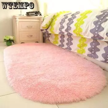 Украшение спальни, противоскользящий домашний овальный пушистый мягкий плюшевый ковер, напольный коврик, прикроватные лохматые коврики 60*160cm