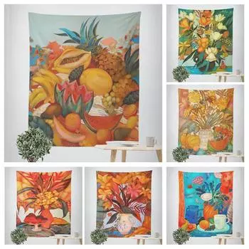 Украшение стен для дома Гобелен с рисунком фруктов и цветов Подвесная ткань для офиса Гостиная Гобелен 100x75cm