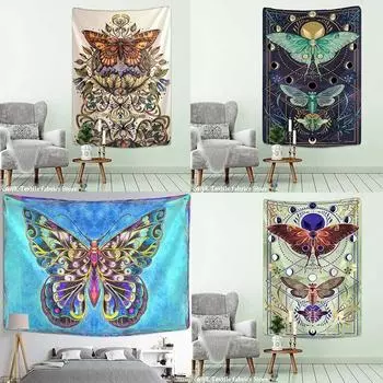 Украшение стен дома Гобелен в стиле бохо с изображением бабочек, подвесной гобелен для офиса, гостиной 100x75cm