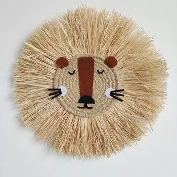 Украшение стен в скандинавском стиле для детской комнаты, ручная работа, соломенная трава, лев, тигр, медведь, голова животного, настенные подвески, предметы декора для детской комнаты 40cm