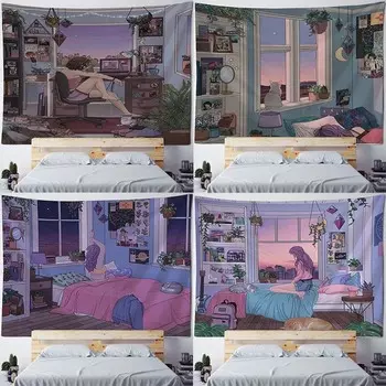 Украшение стены дома Гобелен Аниме Милая девушка Фон Офис Гостиная Гобелен 100x75cm