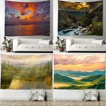 Украшение стены дома Гобелен Фон прерийного озера и леса Гобелен для гостиной в офисе 100x75cm