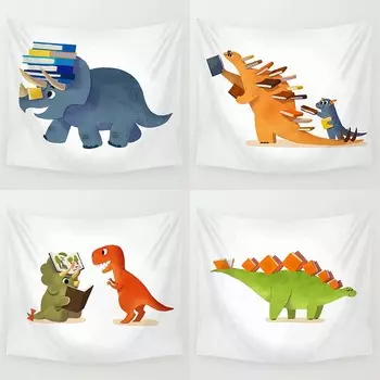 Украшение стены дома Гобелен Любит читать Маленький динозавр Художественный фон Гобелен для офиса Гостиная 100x75cm