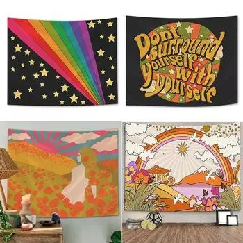 Украшение стены дома Гобелен Ретро Цветок Облако Солнце Подвесной Ткань Офис Гостиная Гобелен 100x75cm