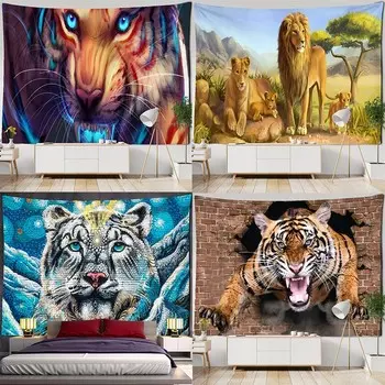Украшение стены дома Гобелен Свирепый тигр Фон Подвесная ткань Офис Гостиная Гобелен 100x75cm