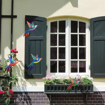 Украшение стены в виде колибри из железа для дома, офиса, гостиной, внутреннего и наружного применения, настенное искусство для сада, подвесная красочная птица зелёный