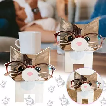 Украшение стола для домашнего офиса. Голова кошки. Деревянная оправа для очков с изображением животного. One Size белый
