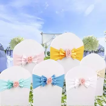 Украшение стула Яркий цвет Цветочный дизайн Эластичный Потрясающий визуальный эффект Универсальный декоративный спандекс Декор для банкета Декор для мероприятий Бантик Пояса для стула темно-фиолетового