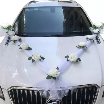 Украшение свадебной машины Белый цветок на передней части автомобиля Свадебные принадлежности Главная свадебная машина 10cm белый