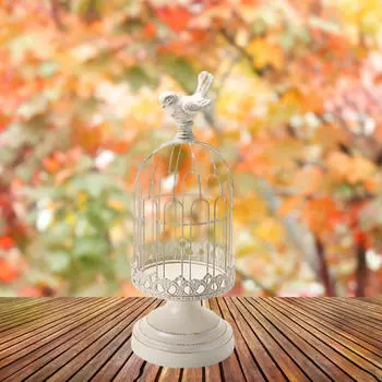 Украшение свечей Кованая клетка Чайный светильник Фонарики Старинный свадебный домашний стол White 14x26cm