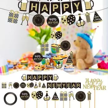 Украшение торта на новогоднюю вечеринкуТематическая вставка флага на новогодний фестиваль чёрный