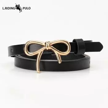 Украшение в виде бантика ПУ кожа Высококачественный тонкий ремень Подходящая одежда Высококачественный женский тонкий ремень 103cm чёрный