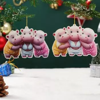 Украшение в виде бегемота 2D акриловый кулон в виде бегемота мультяшный бегемот подвесное украшение для сумки салона автомобиля зеркало заднего вида декор чёрный