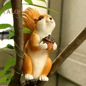 Украшение в виде белки, фигурка белки из смолы, коллекционное украшение для цветочного горшка, расписанная вручную реалистичная скульптура белки для домашнего декора в саду C