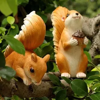 Украшение в виде белки, фигурка белки из смолы, коллекционное украшение для цветочного горшка, расписанная вручную реалистичная скульптура белки для домашнего декора в саду A