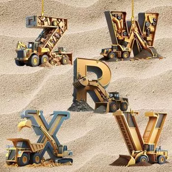 Украшение в виде буквы «Строительная машина» с ремешком, легко подвешивается, экскаваторная буква «Рождество» O