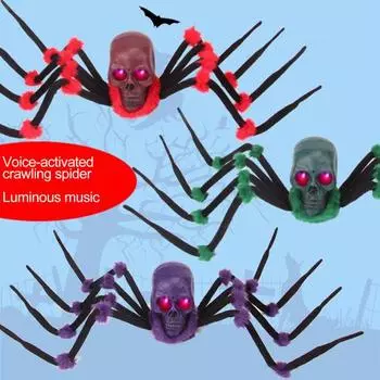 Украшение в виде черепа паука на Хэллоуин, пластиковый скелет, голова паука, украшение со светящимися глазами для украшения дома с привидениями в помещении и на открытом воздухе красный
