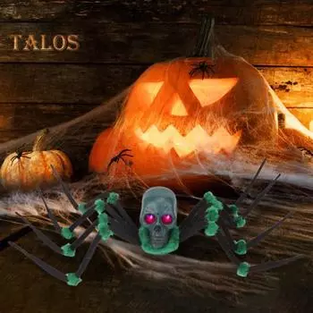Украшение в виде черепа паука на Хэллоуин, пластиковый скелет, голова паука, украшение со светящимися глазами для украшения дома с привидениями в помещении и на открытом воздухе красный