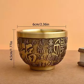 Украшение в виде цилиндра с изображением Феникса на удачу, традиционная латунная чашка для питья, вырезанная вручную, латунная чаша фэн-шуй, украшение для рабочего стола