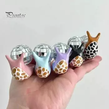 Украшение в виде диско-улитки, цветная смоляная улитка со светоотражающим диско-шаром, настольная фигурка диско-улитки для домашнего офиса синий