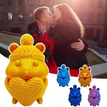Украшение в виде хомяка, напечатанное на 3D-принтере, настольный декор, фигурка хомяка, статуэтка хомяка в виде сердца, для домашнего офиса, книжной полки