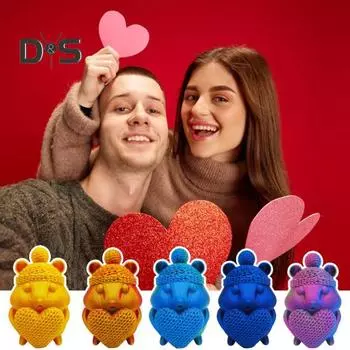 Украшение в виде хомяка, напечатанное на 3D-принтере, настольный декор, фигурка хомяка, статуэтка хомяка в виде сердца, для домашнего офиса, книжной полки золотистый/красный