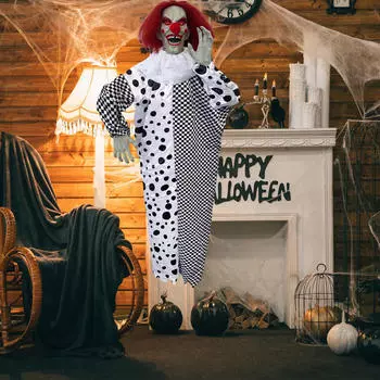 Украшение в виде клоуна на Хэллоуин, активируемое звуком, декоративная машущая фигурка со светящимися красными глазами