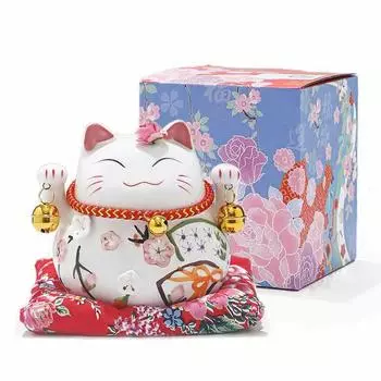 Украшение в виде копилки «Счастливый кот» Удача Увеличивает финансовую удачу Керамические изделия Украшение для интерьера Входная группа Манеки-нэко Украшение для процветающего бизнеса белый