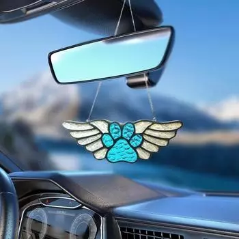 Украшение в виде кошачьей лапы, угловое крыло, зеркало заднего вида автомобиля, акриловое украшение для памятных вещей о питомцах, подвесное украшение на стену, окно, подарки на случай потери любимого питомца синий