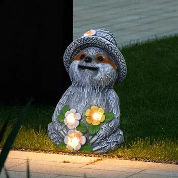 Украшение в виде ленивца, скульптура животного, с солнечной лампой, статуэтка эльфа для рукоделия