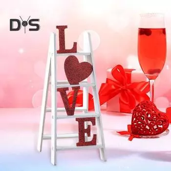 Украшение в виде лестницы в виде сердца ко Дню святого Валентина, деревенская деревянная мини-фигурка в виде лестницы в виде любовного письма, украшение для праздничной вечеринки, домашнего офиса, рабочего стола A