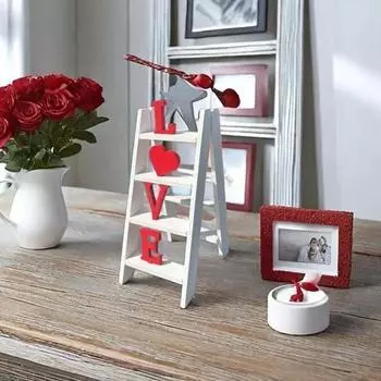 Украшение в виде лестницы в виде сердца ко Дню святого Валентина, деревенская деревянная мини-фигурка в виде лестницы в виде любовного письма, украшение для праздничной вечеринки, домашнего офиса, рабочего стола A