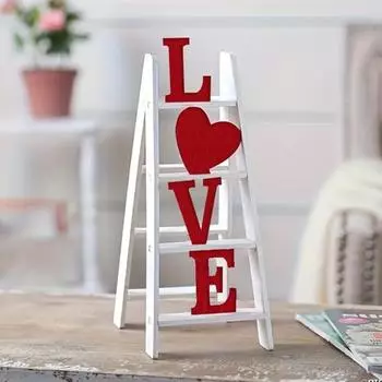 Украшение в виде лестницы в виде сердца ко Дню святого Валентина, деревенская деревянная мини-фигурка в виде лестницы в виде любовного письма, украшение для праздничной вечеринки, домашнего офиса, рабочего стола A