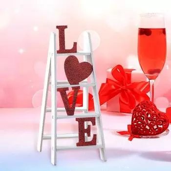 Украшение в виде лестницы в виде сердца ко Дню святого Валентина, деревенская деревянная мини-фигурка в виде лестницы в виде любовного письма, украшение для праздничной вечеринки, домашнего офиса, рабочего стола A